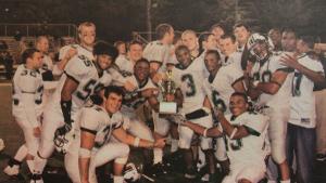 Mercyhurst Sports Information file photo: The Mercyhurst football team celebrates the Niagara Cup after defeated the Gannon Knights by a score of 49-28 at Gannon on Saturday.
